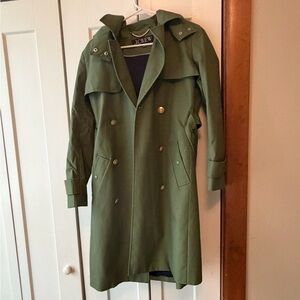 J. Crew New Icon Green Hooded Double-Breasted Trench Coat